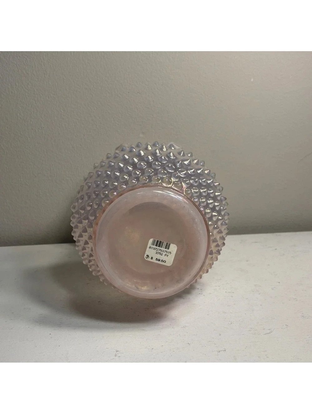 Fenton Iridescent Opalescent Champagne Pink Hobnail Double Crimped Vase 10 1/2